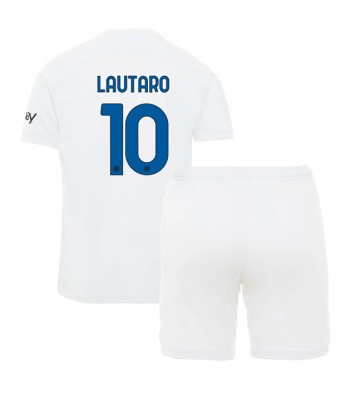 Inter Milan Lautaro Martinez #10 Bortedraktsett Barn 2023-24 Kortermet (+ Korte bukser)